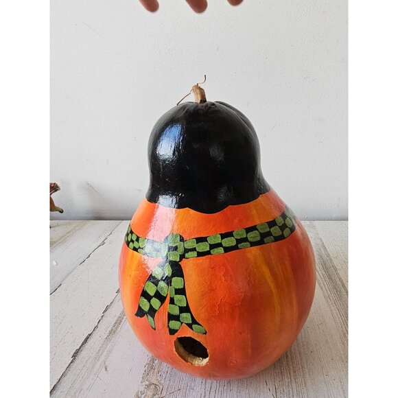 Vintage pumpkin gourd jack-o'-lantern folk art Halloween bat unique light up dec - Picture 4 of 9